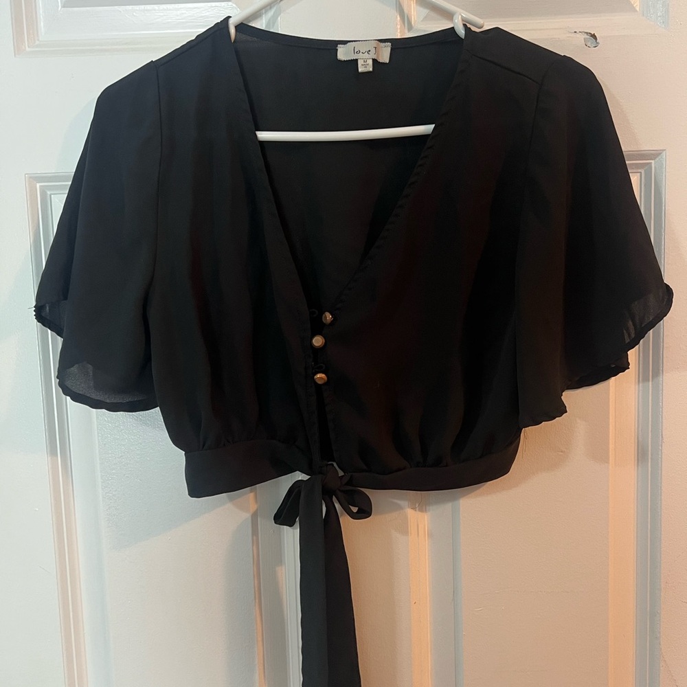Black Sheer Button-Down Crop Top